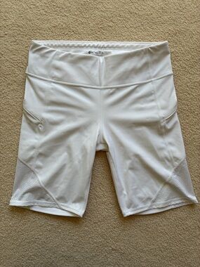 Athleta White Mid-Rise Bike Shorts with Mesh Panels